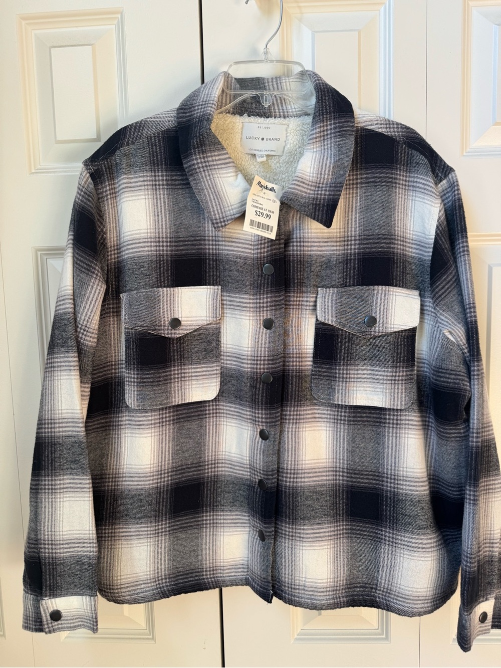 NWT Women’s Lucky Brand Black & White Plaid Shacket with Snap Front - XL